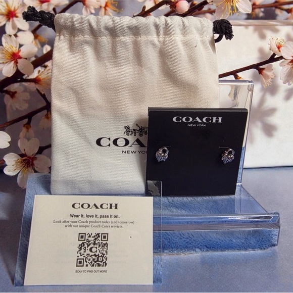Coach Silver Heart Lock Earrings in dust bag NWT - Picture 1 of 6